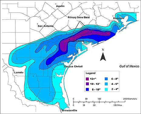 24-25 de diciembre de 2004 Análisis de nevadas en la costa del golfo de Texas, de Morales 2007.